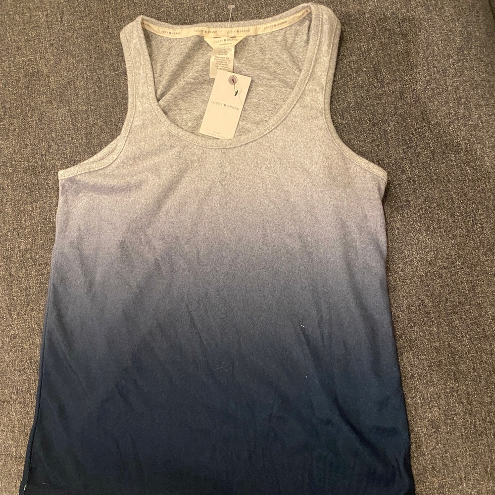 Lucky Brand Grey to Navy Tank Top Cozy Soft Large